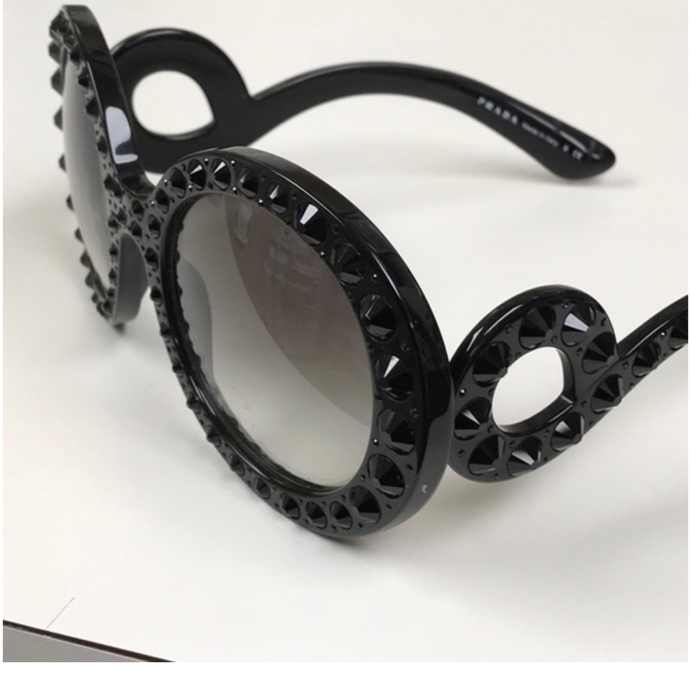 Prada Black Cat-Eye Sunglasses with Glossy Finish